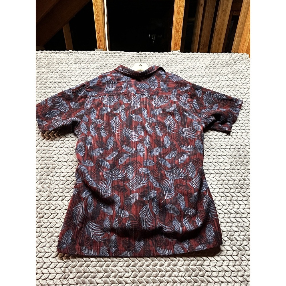 Van Heusen Men's Large Hawaiian Camp Shirt Red Blue Palm Leaf Button Front - Picture 2 of 6